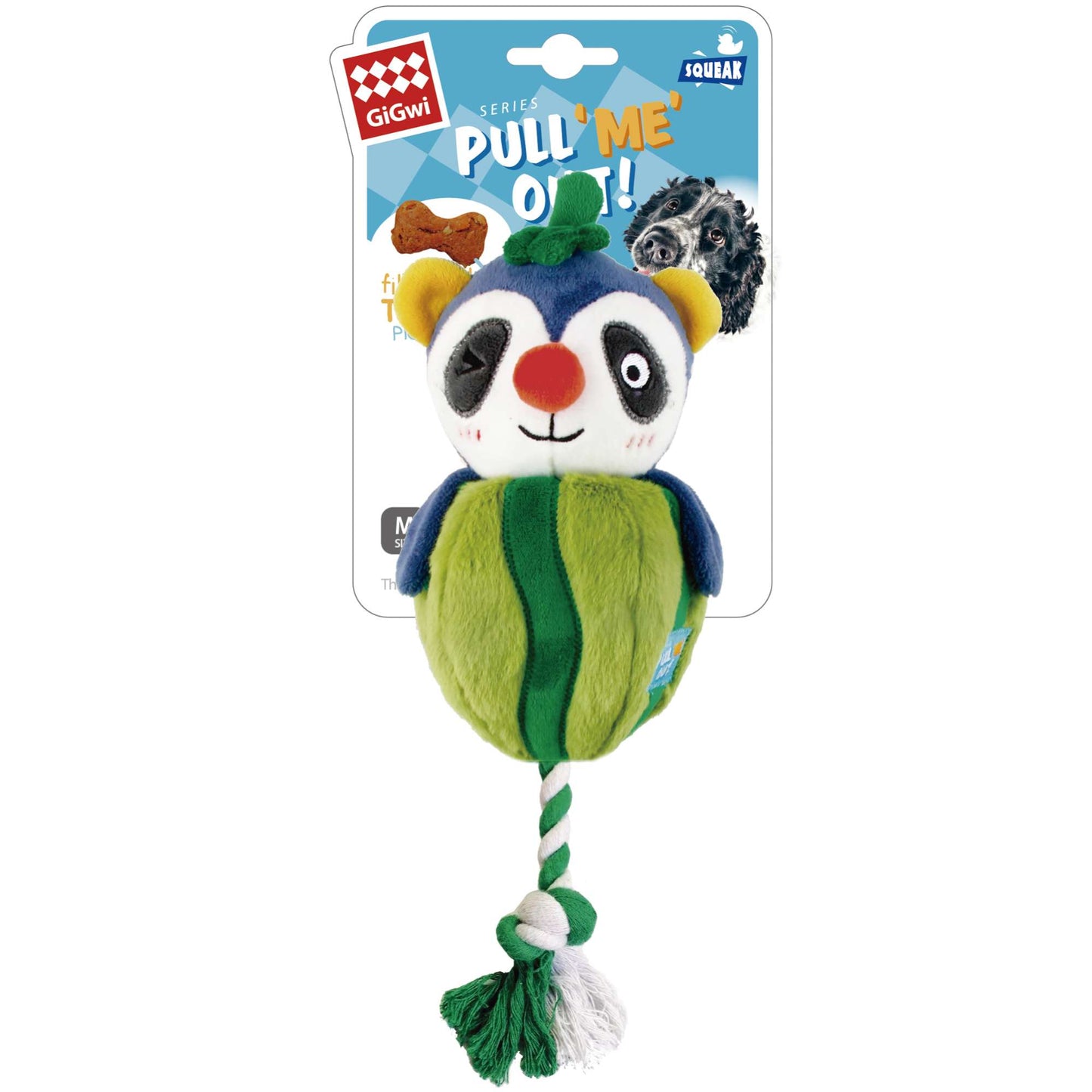 Juguete Mapache para perros dos en uno con función esconde comida. Por un lado el peluche y por otra su caparazón para esconder los premios de tu perrete.