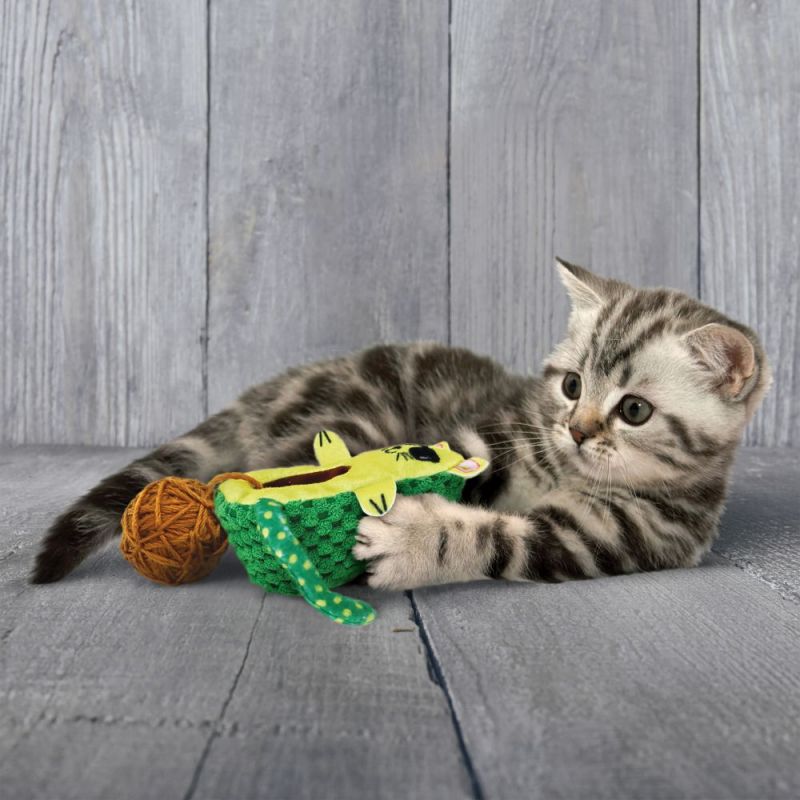 KONG Avocado Cat Toy with attached yarn ball.