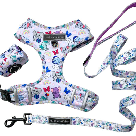 Funny Elephants Collection Pack consisting of: Harness + Leash + Bag Holder.