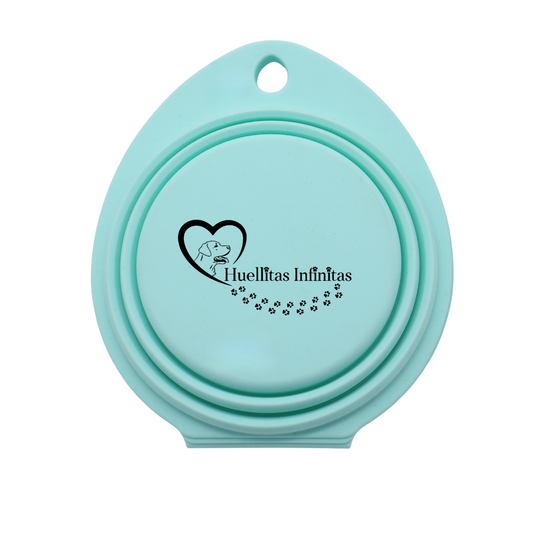 Foldable, portable and DOUBLE water and feeder in seawater green, ultra-slim for walks or trips with your dog.