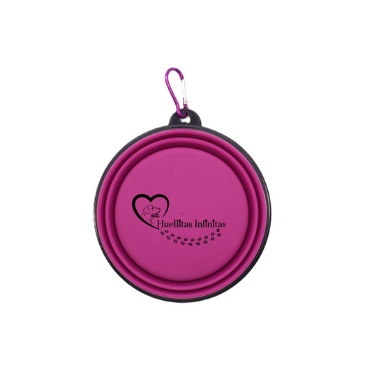 Bebedero-comedero plegable, portátil e INDIVIDUAL en color rosa ultra-slim para los paseos o viajes con tu perro.