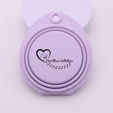 Foldable, portable and DOUBLE feeder-drinker in ultra-slim lilac for walks or trips with your dog