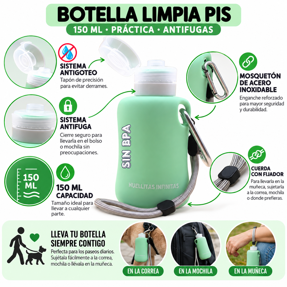 Botella Limpia Pipís Perros - Verde