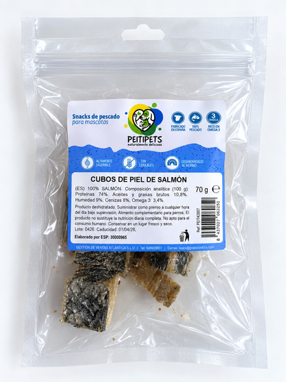 CUBOS DE PIEL DE SALMÓN Peso: 70GRMS