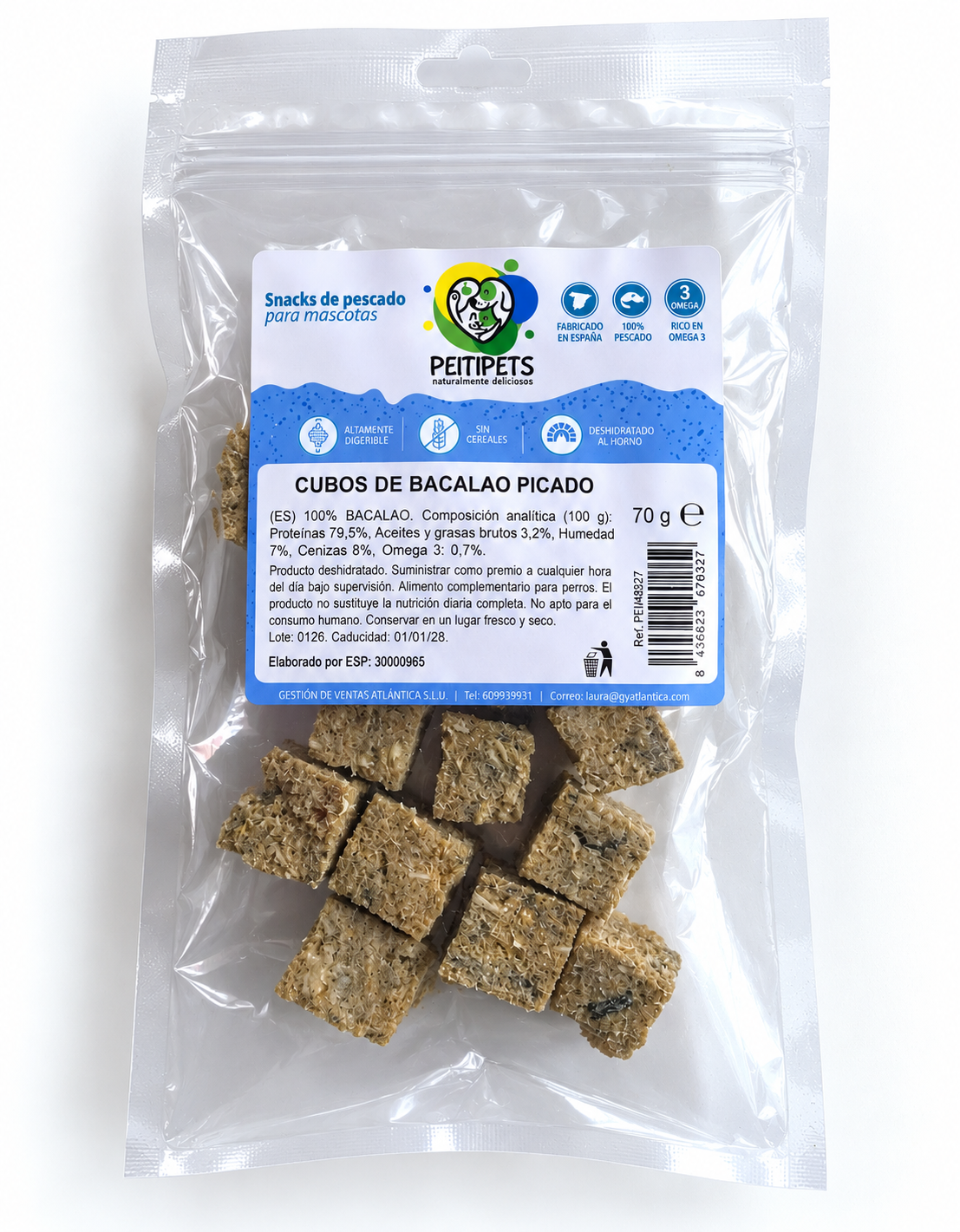 CUBOS DE BACALAO. Peso: 60 GRMS.