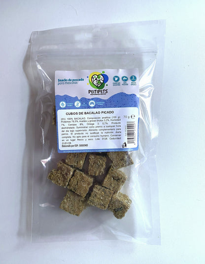 CUBOS DE BACALAO. Peso: 60 GRMS.