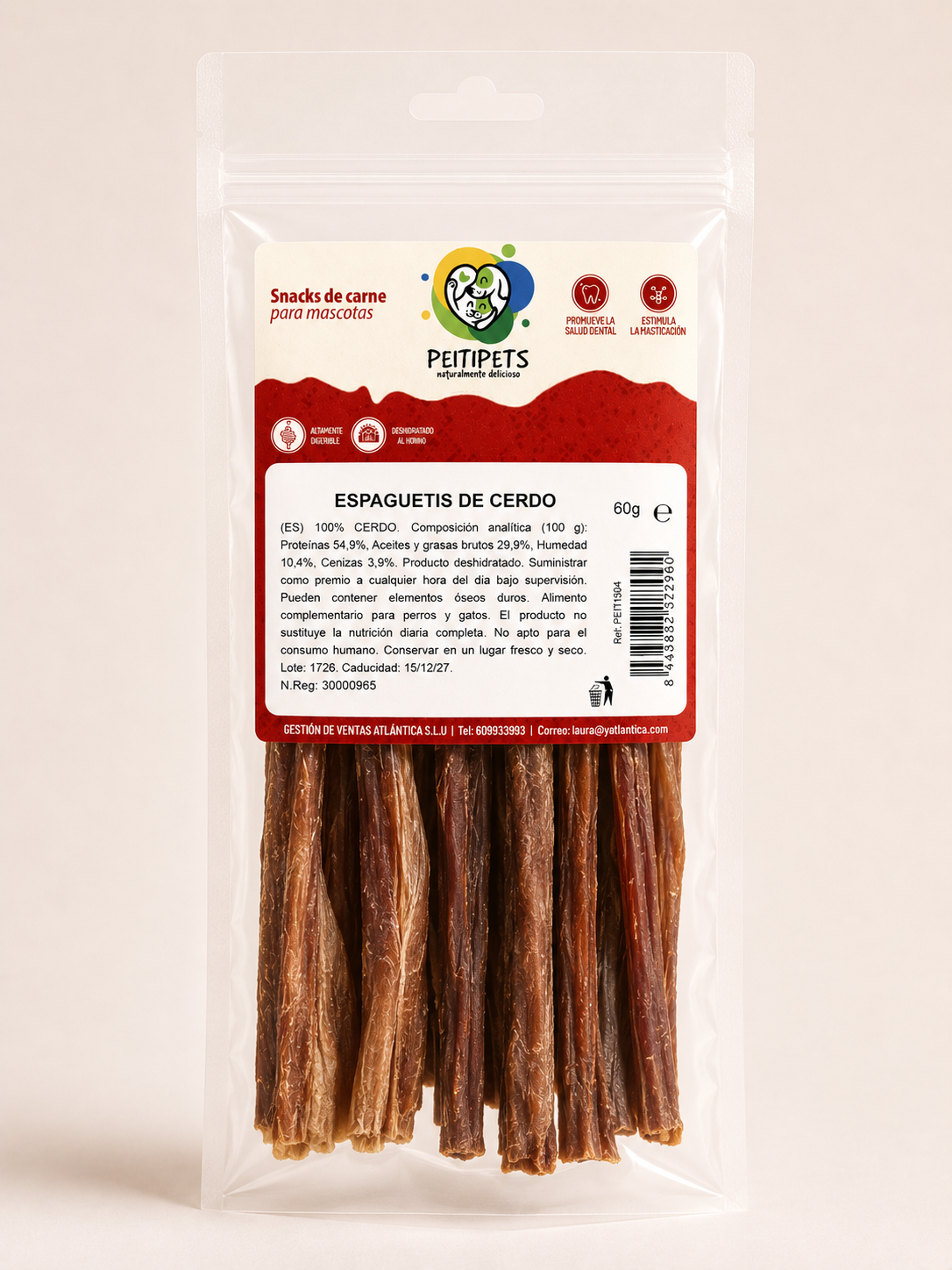 ESPAGUETIS DE CERDO Peso: 60 GRMS.