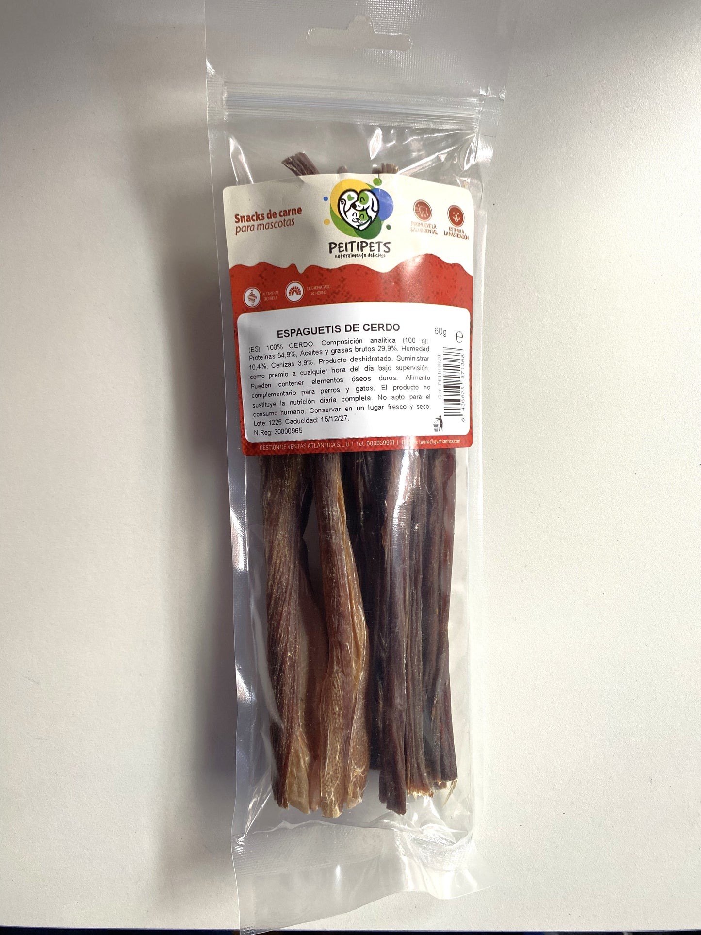 ESPAGUETIS DE CERDO Peso: 60 GRMS.