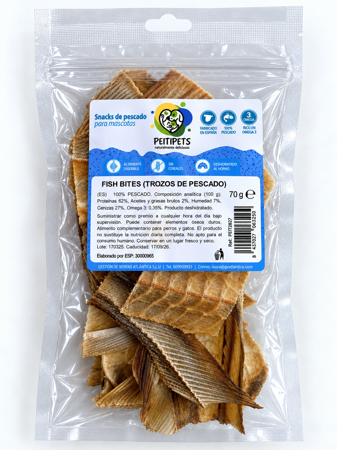 TROZOS DE PESCADO Peso: 70 GRMS.