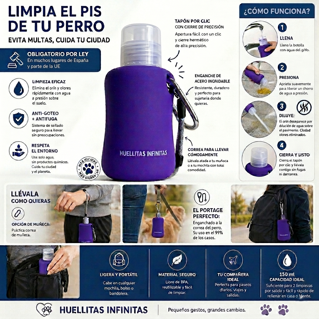 Botella limpia pipis perros Morado