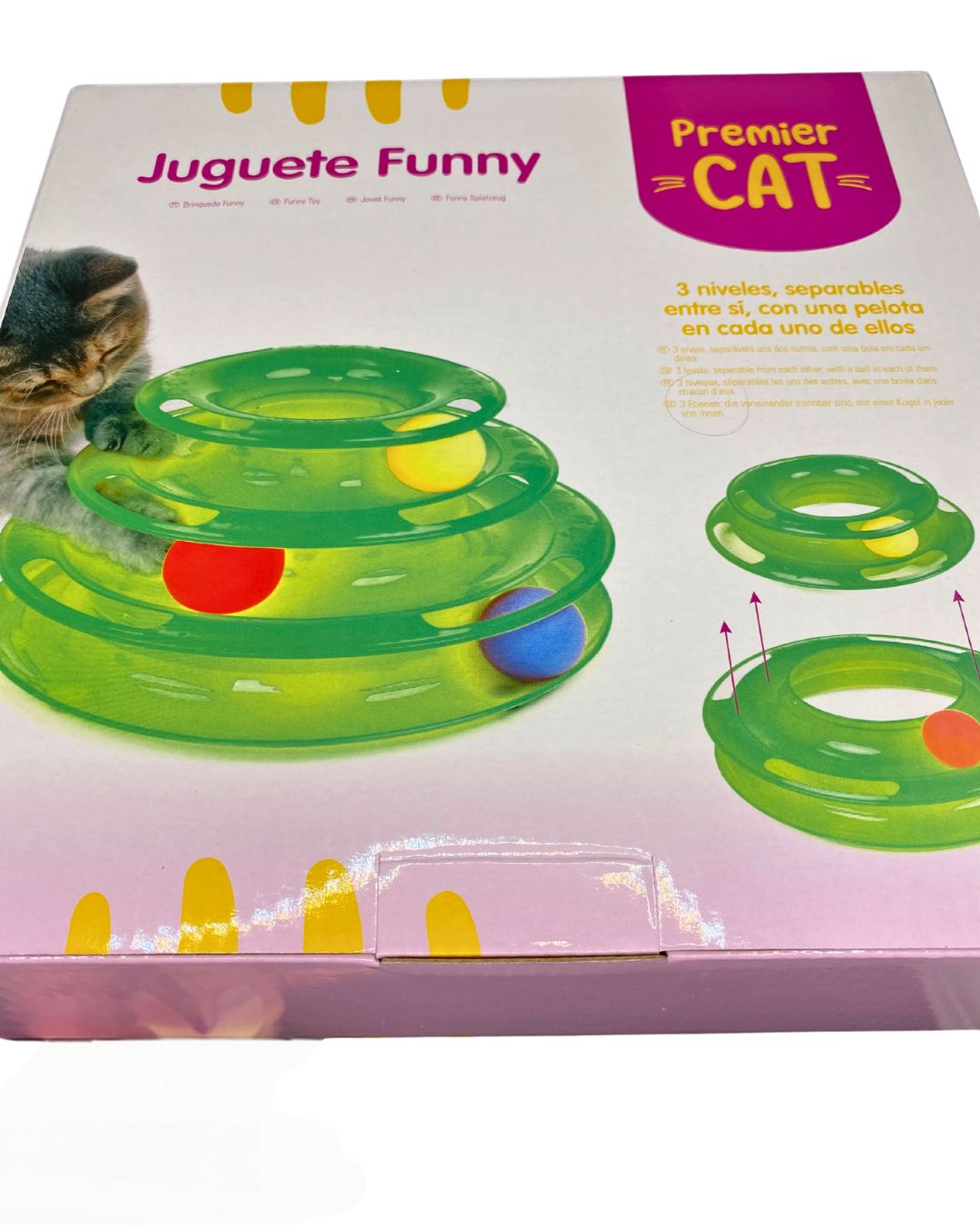 Juguete_para_gatos_Funny_Premier. Perfecto para que estén entretenidos intentando cazar las pelotas