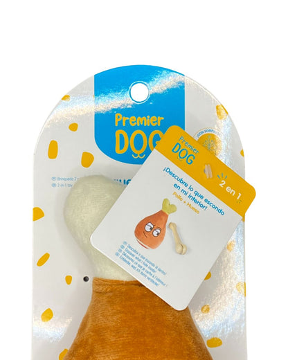 ¡NOVEDAD Estrella! Juguete para perros. Juguete 2 en 1 Pollo + Hueso Premier DOG (24 cm)