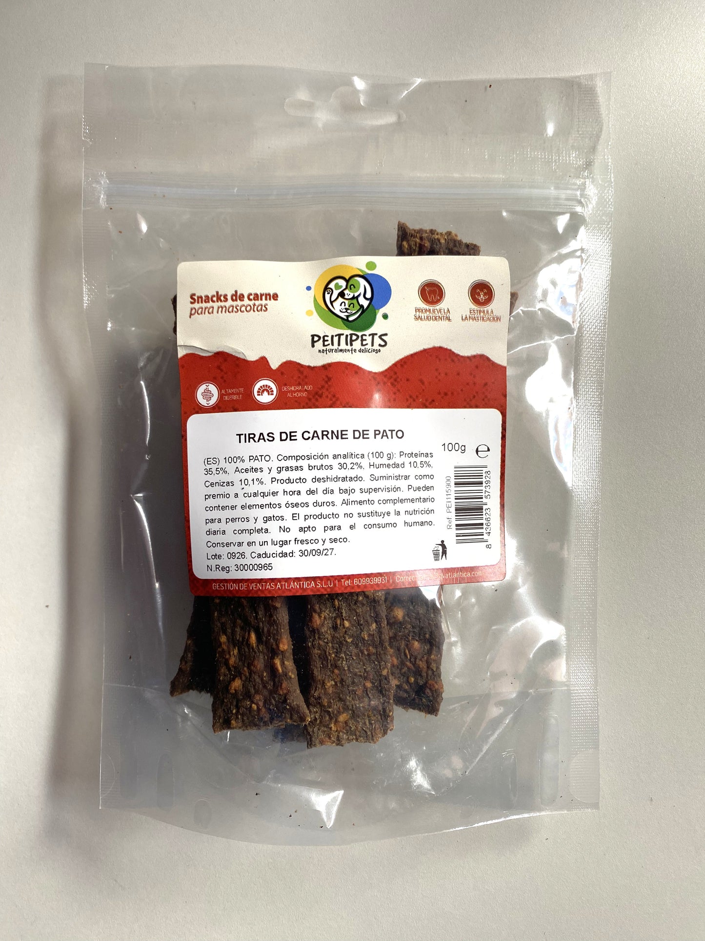 TIRAS DE CARNE DE PATO. Peso: 100 GRMS.
