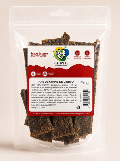 TIRAS DE CARNE DE CIERVO. Peso: 100 GRMS.